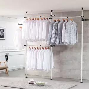 KT 고급형 38mm 행거 - 3단원룸 폴대 고정 고정형 스탠드 옷정리 옷방 고정식 드레스 걸이