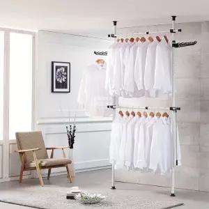 KT 고급형 38mm 행거 - 2단원룸 폴대 고정 고정형 스탠드 옷정리 옷방 고정식 드레스 걸이