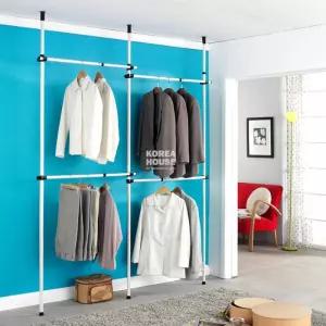 KT 베이직 행거 - 4단원룸 폴대 고정 고정형 스탠드 옷정리 옷방 고정식 드레스 걸이
