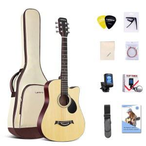 란크로 38인치 기타 어쿠스틱 기타 초보자 키트 컷어웨이 어쿠스틱 기타 기타 기타 기타 기타 스타터 세트 번들, 패딩 긱백, 스트랩, 카포, 스트링, 픽 포함