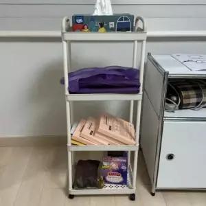 [생활] 이동식 수납 트롤리 4단 작업용 화이트 바퀴형 정리함 수납함