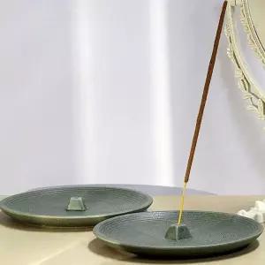 향트레이 인센스 스틱 홀더 접시형 그린 받침대 꽂이 도자기 힐링테리어 빈티지소품 30대여성 감성테리어