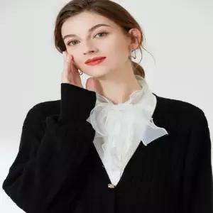 여성 러플 스트랩 포인트 페이크 넥케이프 블라우스 TCo8+8MwF