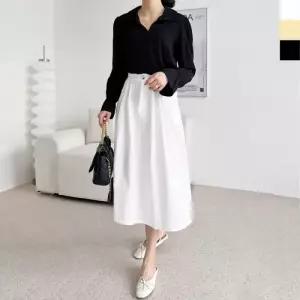 KQQ 0869 여자핀턱플레어 A라인롱스커트