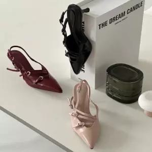 여성 슬링백 미들힐 구두 샌들 115761