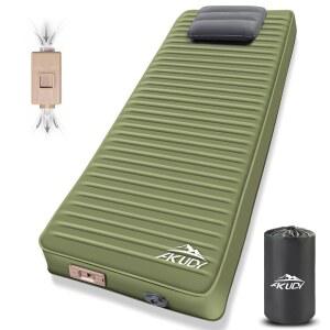 전기 펌프가 장착된 옐로우 아미 셀프 AKUDY 폼 4인치 매트리스 초두께 수면 메모리 R값 단열 캠핑 팽창 패드 9.5 베개가