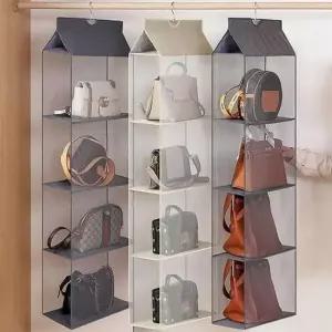 [생활] 틈새가방홀더 명품 틈새 스크레치방지 부직포소재 가방수납걸이 4단 아이보리