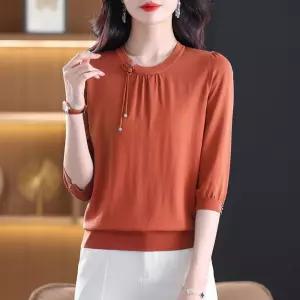 여친 롱 니트 면 가을 봄 이너 귀부인 칠부 루즈핏 블라우스 상의 셔츠 스포M3