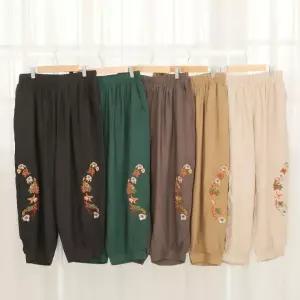 [반애] 8부 시보리 린넨 꽃 바지 배기 팬츠 여성 봄 여름 밴딩 슬랙스 여자 아이스 쿨 마바지