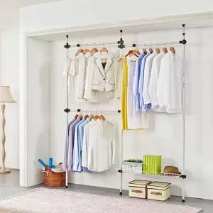 PS로빙 수납식 옷걸이봉3단 바구니1단 행거 901 고정식 조립식 고정형 선반 철제 3단 의류 자취생옷장 자취