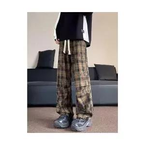 바지 남성용 빈티지 캐주얼 가을 일자 와이드 맨투맨 오버사이즈핏 기본 면바지 체크 SPO마켓3