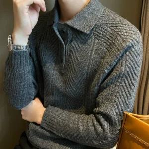 남자 니트 빈티지 캐주얼 풀오버 도톰 자카드 솔리드 댄디 카라넥 폴라 터틀넥 추동 스웨터 M스포1