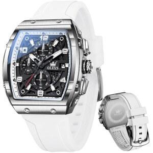 [미국배송] OLEVS 남성용 스타일리시 크로노그래프 방수 발광 실리콘 스트랩 다기능 시계 비즈니스 백인 손목시계