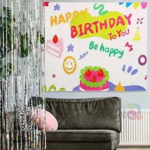 생일패브릭포스터 딸기케이크 파티가랜드 그림 대형 액자 천포스터 아트 천그림 페브릭 벽걸이 현수막 축하