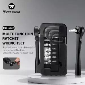 호환  웨스트 바이킹 자전거 라쳇 렌치 세트 휴대용 육각 렌치 자전거 수리 도구 타이어 레버 드라이버 스