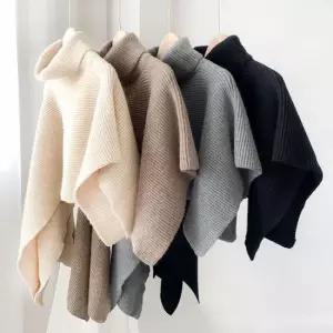 케이프 터틀넥 여자 망토 니트 코트 숄