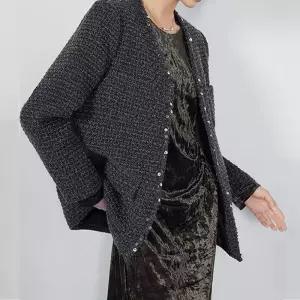 여성 봄 자켓 트위드 인기 긴팔 코트 쇼트 히든 스팽글 SPO마켓1