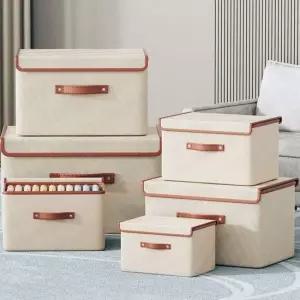 옥스퍼드 플랩커버 수납함 옷장정리함 베이지 M사이즈