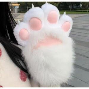 매력적인 고양이발 장갑 코스프레 핑크 퍼슈트 손톱 화이트 패드 역할극