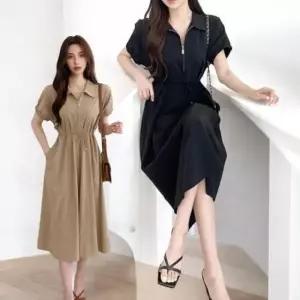 [의류] 레이스업 롱 드레스 하객 데일리 2컬러 원피스