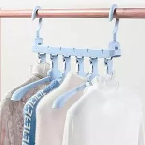 [생활] 접이식 6단 옷걸이 블루 캠핑용 의류 정리 여행용 수납