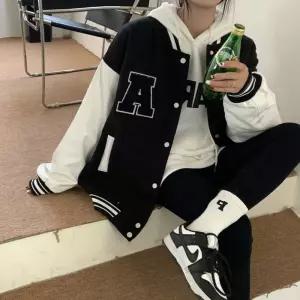 여성 기모안감 오버핏 알파벳자수로고 겨울 야구점퍼 vdb6+6hOP