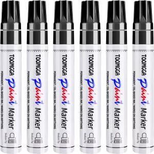 TOOMGGA 블랙 페인트 펜 영구 마커 - 록 페인팅 자동차 타이어 금속 플라스틱 캔버스 목재용 6팩 오일 기반