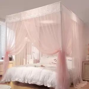 레이스 커튼형 침대 모기장 (120x200cm) (핑크)