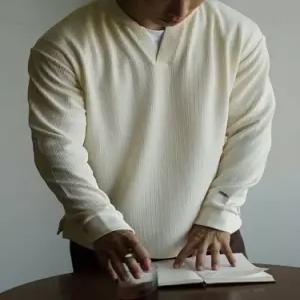 남자 니트 면 가을 빈티지 캐주얼 댄디 브이넥 혼방 작은 반오픈 카디건 SPO마켓3