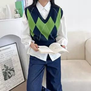 JJM-L67 여자브이넥 아가일 니트조끼 cxQ1+5KLk