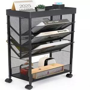 지아노터 책꽂이 수납 책장 바퀴가 달린 5단 책 카트 스터디 오피스 주방 교실용 롤링 정리함