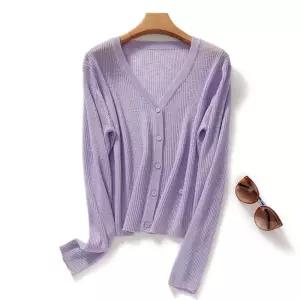 여성용 니트 코디 활용 카디건 브이넥 슬라브 마 자외선차단 쿨러 셔츠 톱 걷는 쿨링감 얇은 M스포1