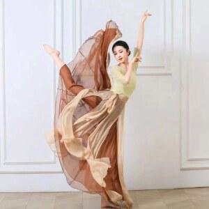 무용풀치마 클래식 댄스 쉬폰 스커트 공연 스타일 레이어 스윙 720 에스닉 무대 레이스업 더블 흐르는