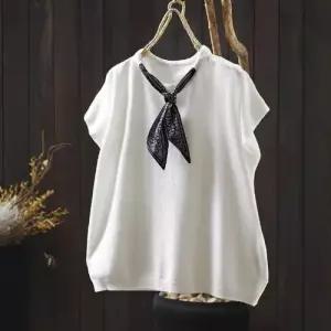 여성 가을 오늘도예쁜 민소매 블라우스 스카프 넥 티 OOTD3