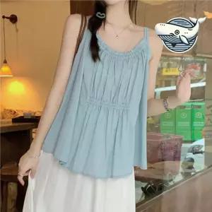 여름 청량감 레이온 반팔 루즈핏 나시 블라우스 dWo8+5mvE