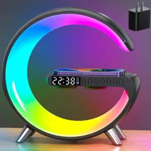 스마트 테이블 램프 LED 대기 램프가 있는 15W 무선 충전기 스테이션 침대 옆 야간 조명 알람 시계 홈