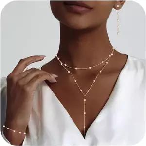 여성용 HERIER 골드 주얼리 세트 - 앙증맞은 14K 골드/실버 도금 진주 초커 목걸이 드롭 귀걸이 및 팔찌