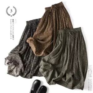 치마 하프 가을 허리조임 스트링 계통의 하이 이중 플라워 모리 A라인 면사 여성치마 OOTD3