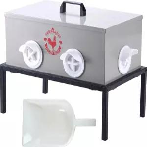 플러그 바람 방수 기능이 있는 SARUFO 닭 모이통 25파운드 6포트 전천후 금속 가금류 내부 또는 외부