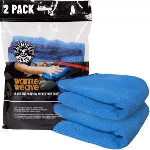 케미컬 가이즈 와플 위브 유리 및 윈도우 극세사 타월 블루 2팩(24인치 x 16인치) - 거울 윈도우용 스트릭