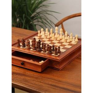 체스보드 원목 게임판 중형 보드 휴대용 서랍형 입문서 접이식 41cm 조각