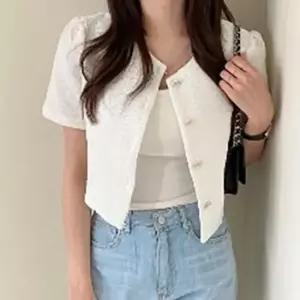 [옷은날개] 여성 크롭 캐주얼 반팔 아우터 트위드