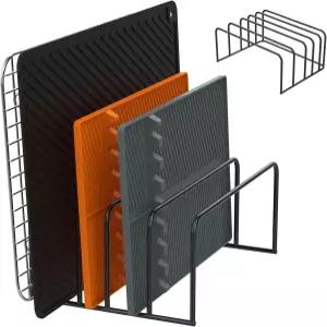 YMKWZ 2팩 도마 정리함 금속 홀더 5개 슬롯 포함 공간 절약 베이킹 쿠키 팬 시트 냉각 선반 수납 스탠드