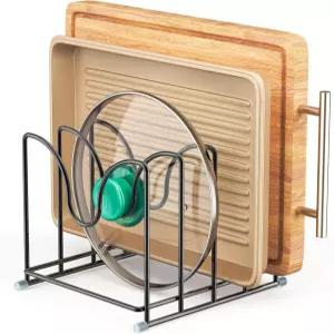 PLUVON 냄비 뚜껑 정리함 랙 팬 베이킹 시트 쿠키 시트용 1.6인치 와이드 도마 슬롯 4개 포함 홀더