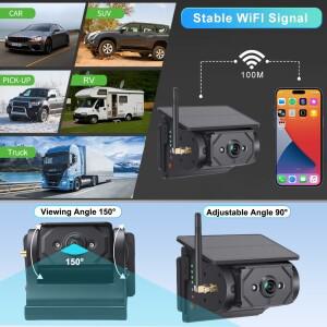 와이파이 태양광 백업 카메라 마그네틱 베이스 무선 AI 사각지대 경보 히치 앱 보기 밴 트럭 RV 전후방 DVR