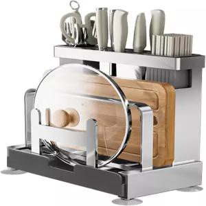 빌문 다기능 도마 나이프 건조대 주방 조리대 냄비 뚜껑 정리함 배수 트레이 식기 홀더 포함 블록
