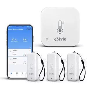 eMylo WiFi 온도계 습도계 4팩 3개의 실외 무선 센서 키트가 포함된 IP65 실내 스마트 온도 습도 모니터