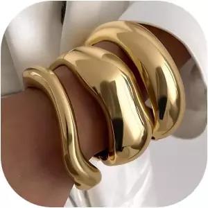 여성용 청키 골드 뱅글 팔찌 14k 도금 앙티 커프 스태커블 세트 트렌디한 스택 패션 주얼리 선물