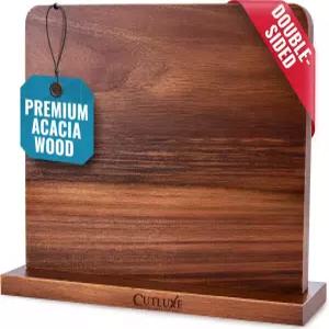 컷럭스 마그네틱 나이프 블록 - 양면 아카시아 나무 홀더 강력한 스트립 유니버설 핏 보관 스탠드
