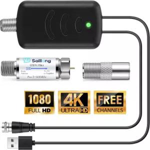LTE 필터 키트가 장착된 사일롱 TV 안테나 앰프 실내용 신호 부스터 저소음/클리어 업 픽셀화 증폭기